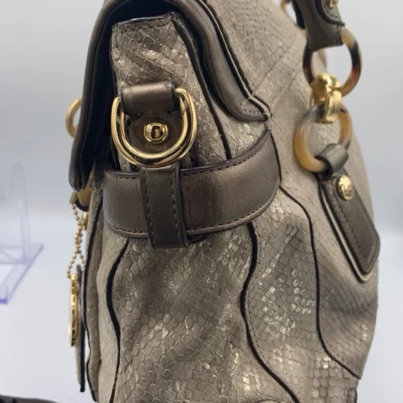 Coach Peyton Rose Gold Metallic Python Print with Gold and Tortoise Hardware - Picture 5 of 14
